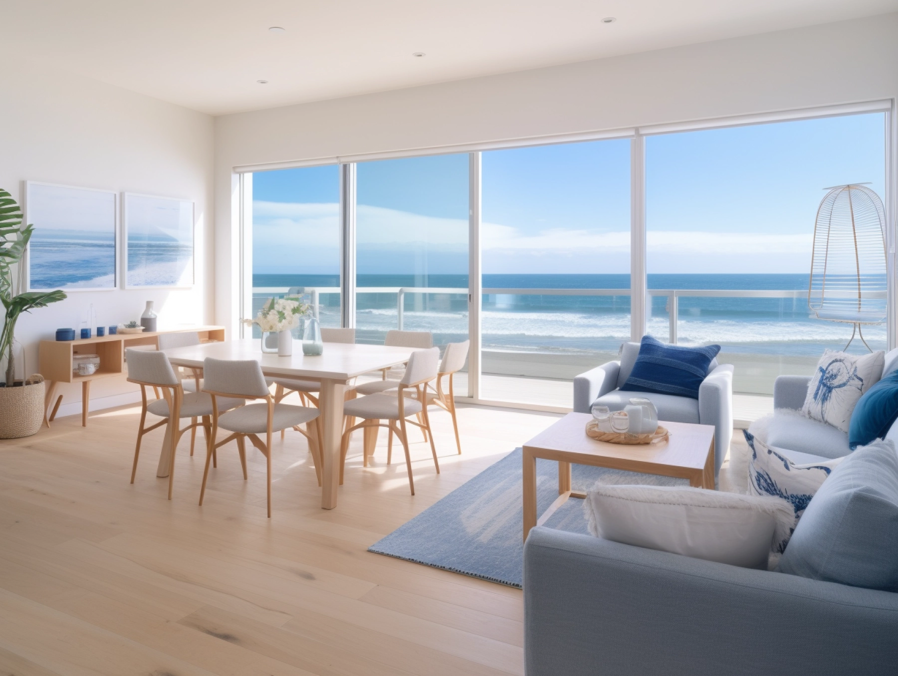 an open space guest area with a view on an ocean